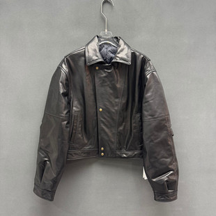 欧洲站2025冬季新款时尚翻领纯色简约修身山羊皮外套女款欧货