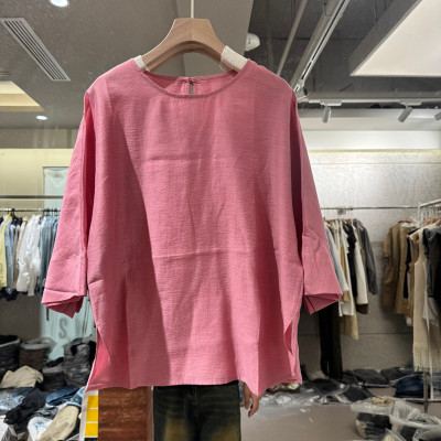 欧洲站夏季新款麻料短袖T恤女