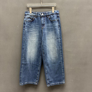 女款 欧洲站2025冬季 高腰简约纯色宽松加绒牛仔裤 时尚 欧货6837 新款