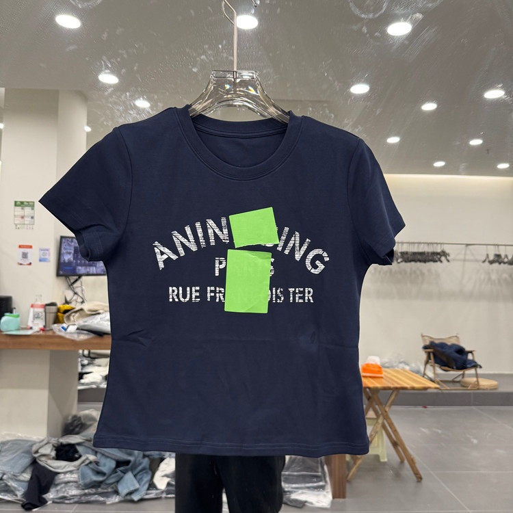 欧洲站2026春季新款时尚圆领纯棉字母印花修身短袖T恤女款欧货