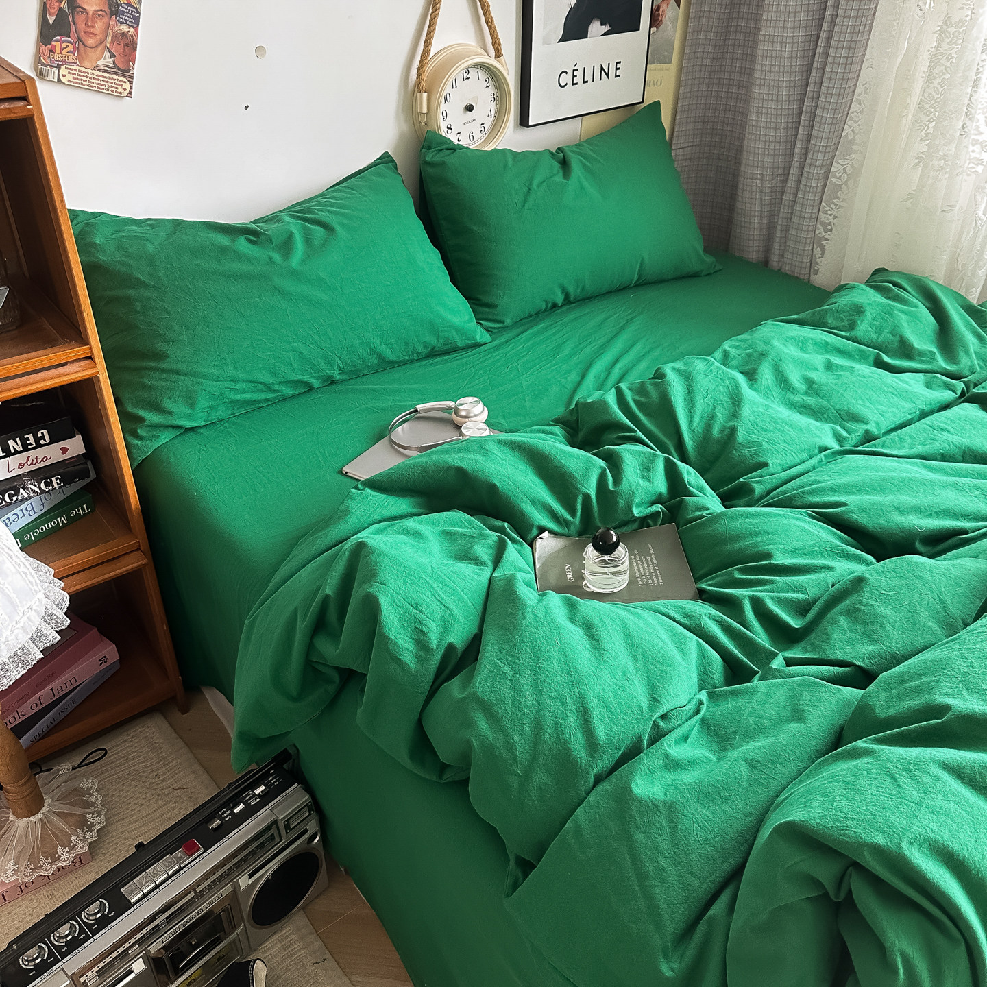 全棉色织水洗棉被套四件套