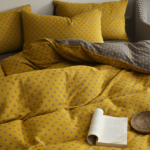 A类纯棉双层纱布被套单件定做订制180x200cm全棉复古双人纯色被罩