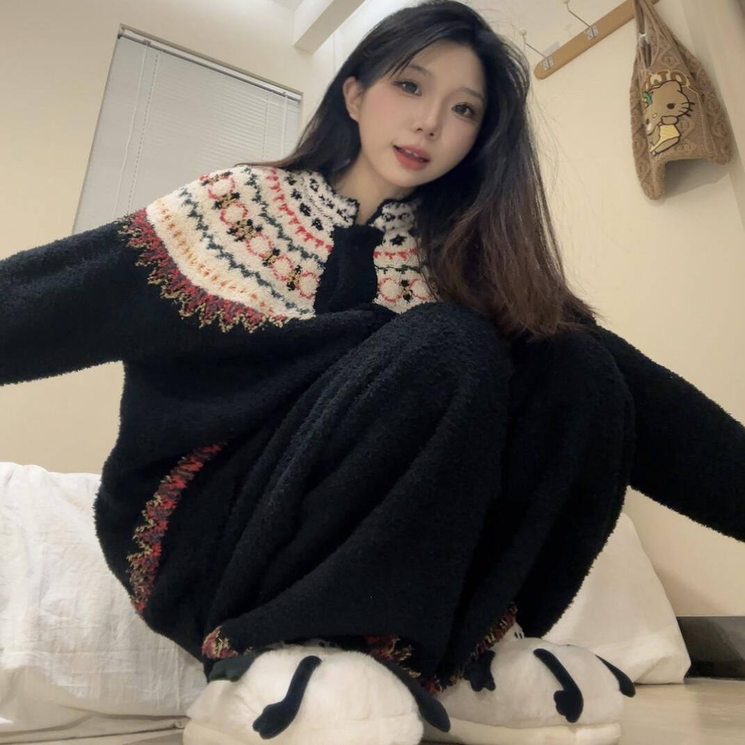 中国风半边绒睡衣套装