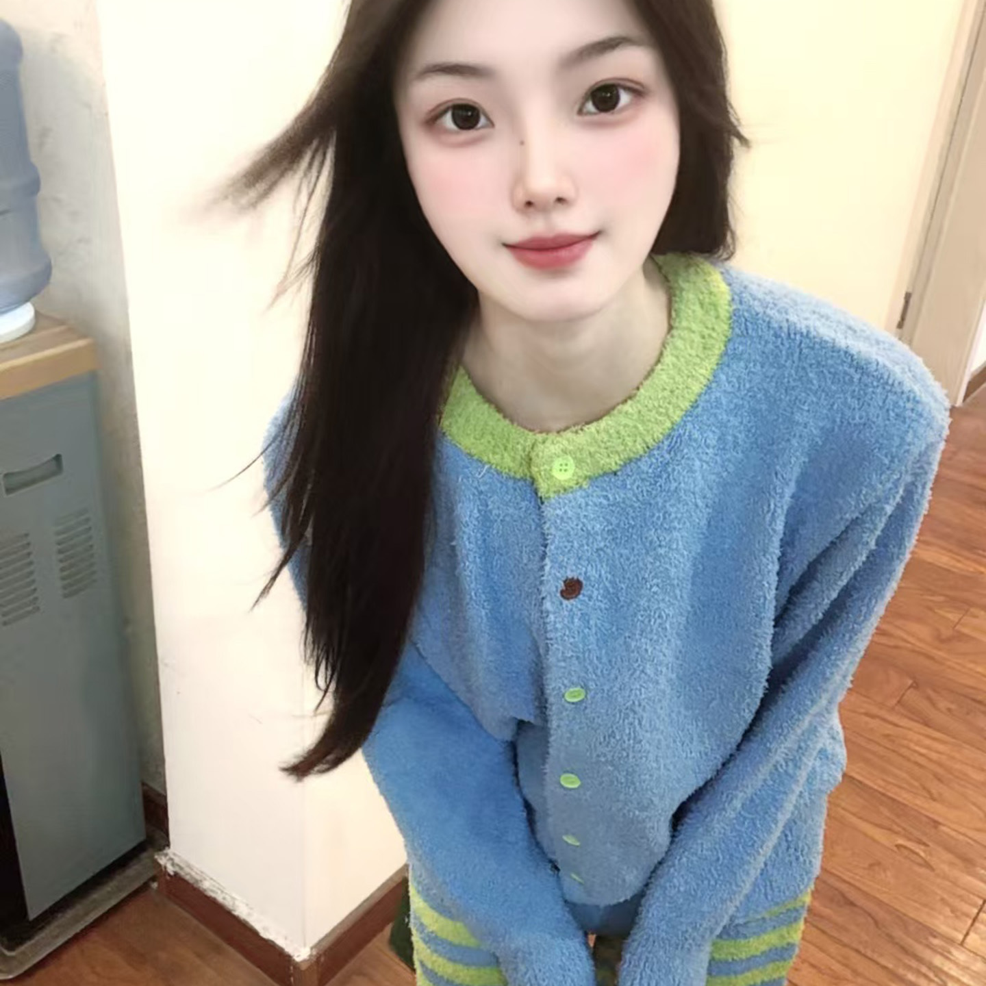 韩系撞色条纹软绵绵睡衣女