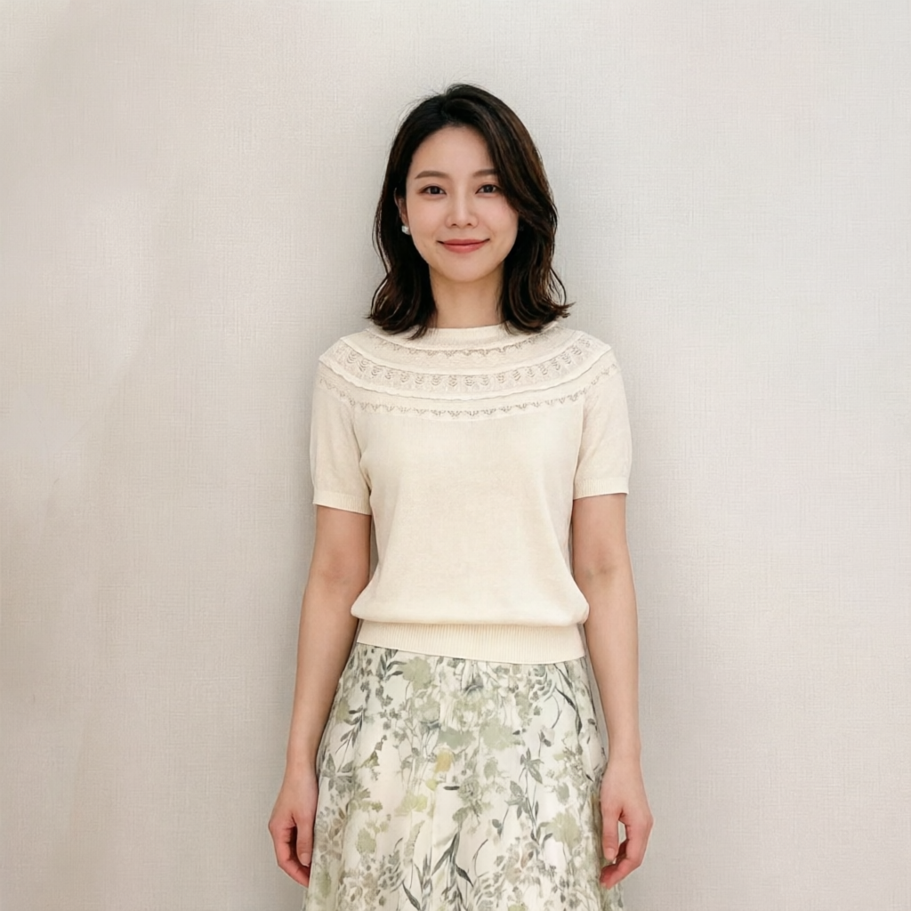 特莱维格娜丝 2026夏季新款  云肩花边米杏色短袖针织衫套头衫