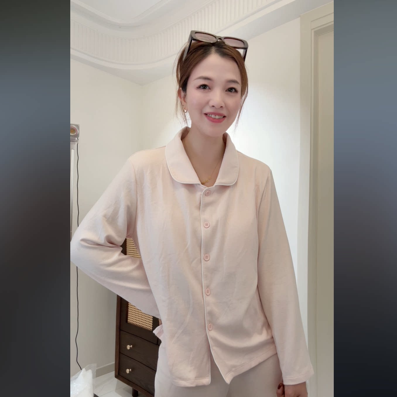 ABC-J9848  松弛柔和撞色边翻领家居服套装