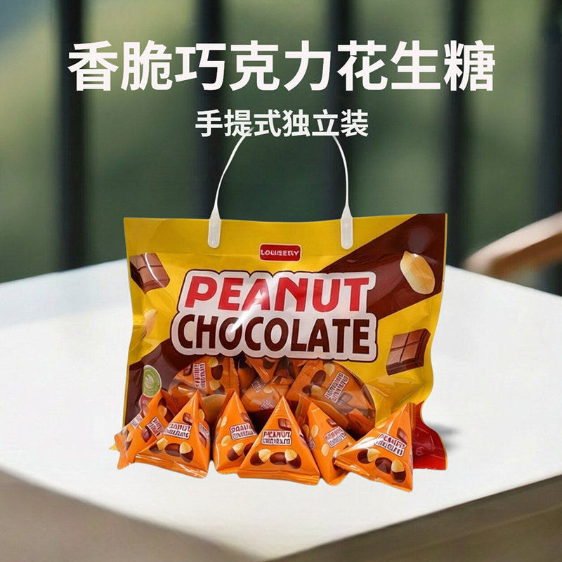 香脆巧克力花生糖手提式独立装夹心巧克力豆糖果甜点休闲零食238g