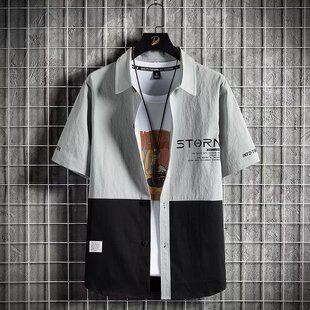 短袖 休闲痞帅半袖 男士 薄款 衬衣宽松冰丝寸衣 夏季 厂家直销短衬衫