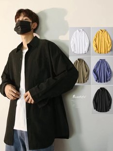 衬衫男长袖外套秋冬季宽松港风日系黑色痞帅韩版男生打底衬衣潮流