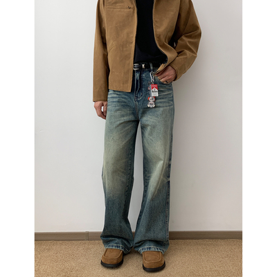 NSEEKE美式复古宽松直筒牛仔裤