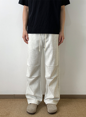 NSEEKE纯色休闲裤男2026春夏季新款直筒阔腿褶皱设计感运动长裤子