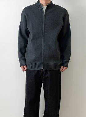 NSEEKE美式立领双拉链开衫毛衣外套男款重磅慵懒高级感针织衫上衣