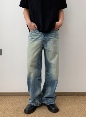 NSEEKE美式潮牌做旧牛仔裤男款直筒2026新款春夏季宽松阔腿长裤子