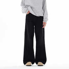 SEEKE阔腿美式牛仔裤男女宽松直筒高街复古黑色潮长裤子vintage潮