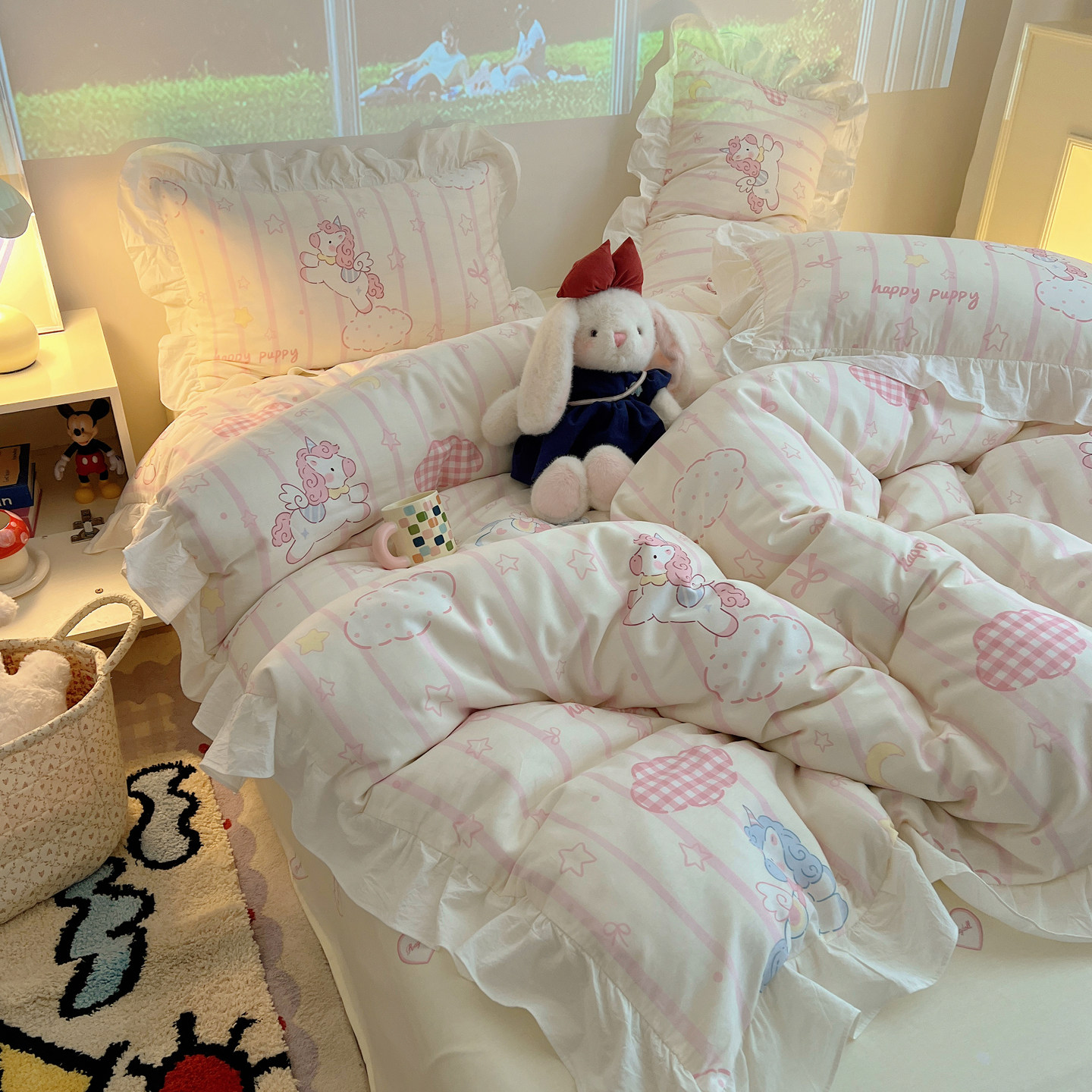 可爱卡通纯棉40支ins花边软糯全棉韩系三四件套可爱少女四季通用,床上用品,床品套件/四件套/多件套,淘宝优惠券,粉丝福利购,淘宝优惠卷