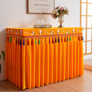 仙鹤刺绣供桌布仙家道家佛台布寺庙桌裙八仙桌桌围加厚黄布