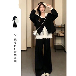 黑色小个子女装早春季2026新款超火三件套休闲韩系高级感穿搭套装