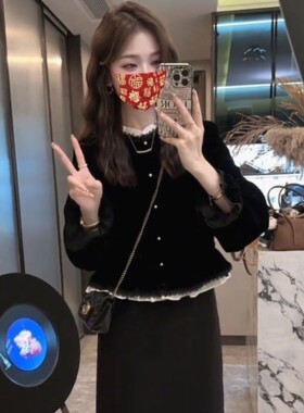 高级感轻奢蕾丝拼接丝绒衬衫女秋冬新款法式气质减龄洋气打底上衣