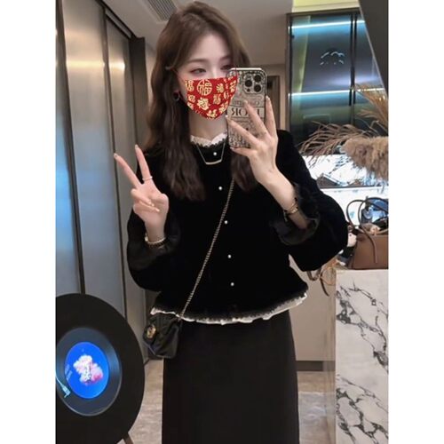 高级感轻奢蕾丝拼接绒衬衫