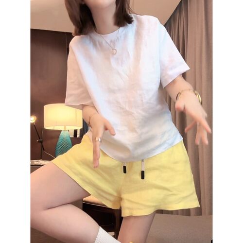 夏新款亚麻短袖宽松显瘦T恤女