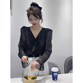 荷叶边V领雪纺衬衫 外搭罩衫 女夏款 长袖 防晒上衣夏天 2026新款 法式