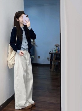 学院小香风蓝色针织开衫套装女2025韩系早秋流行穿搭一整套高级感