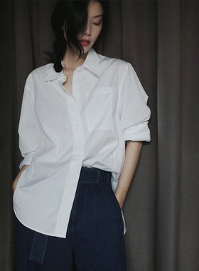 秋季新款白色衬衫女内搭冷淡系高级感上衣宽松休闲气质通勤棉衬衣