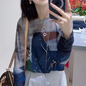 时髦洋气小衫 独特别致圆领上衣女2026春夏新款 涂鸦印花网纱打底衫
