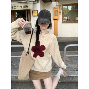 韩系穿搭圆领针织衫毛衣女秋冬季宽松慵懒风可外穿内搭打底衫上衣