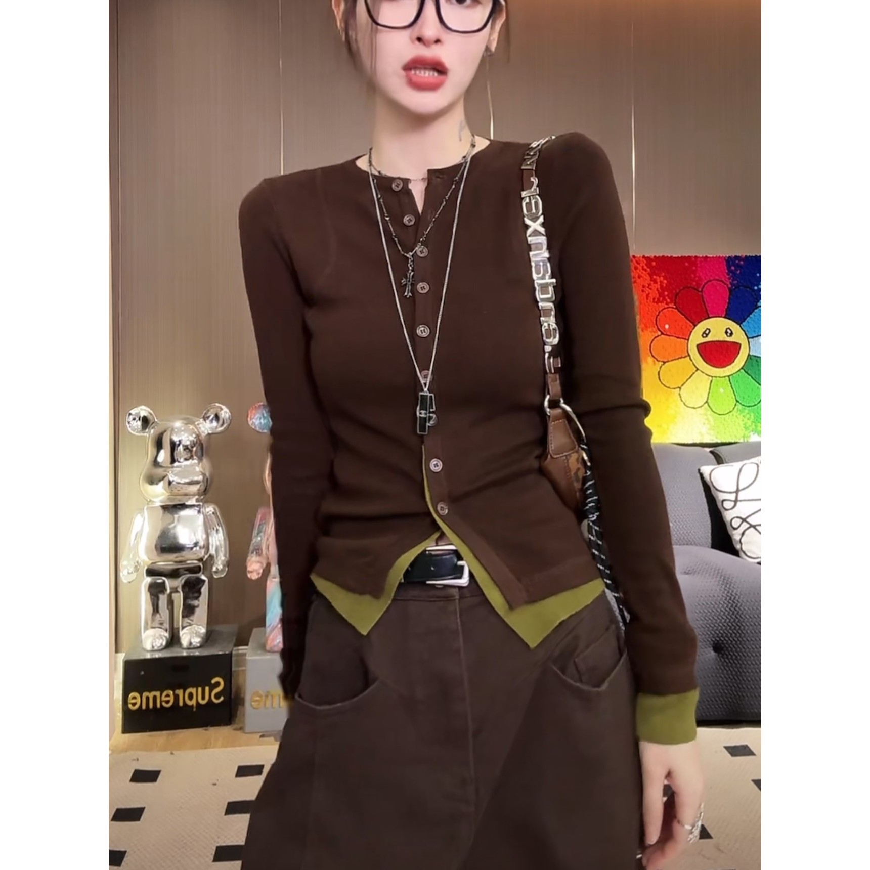 假两件开衫针织女2025春秋