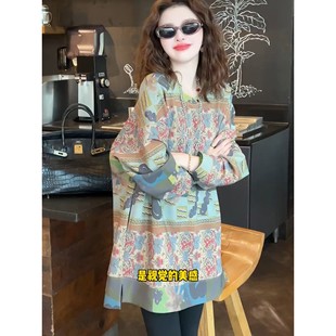 冬季休闲宽松慵懒圆领加绒卫衣女款加厚内搭打底衫中长款长袖上衣