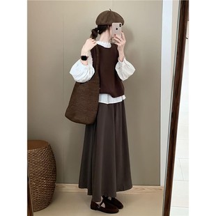 裙 套装 2025秋季 美拉德穿搭一整套轻奢高级感大方得体棕色马甲衬衫