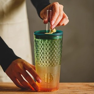 高颜值吸管杯美式咖啡拿铁杯子带盖大容量网红水杯可吸珍珠奶茶杯