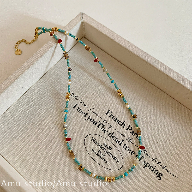 天然石绿松石串珠项链女款