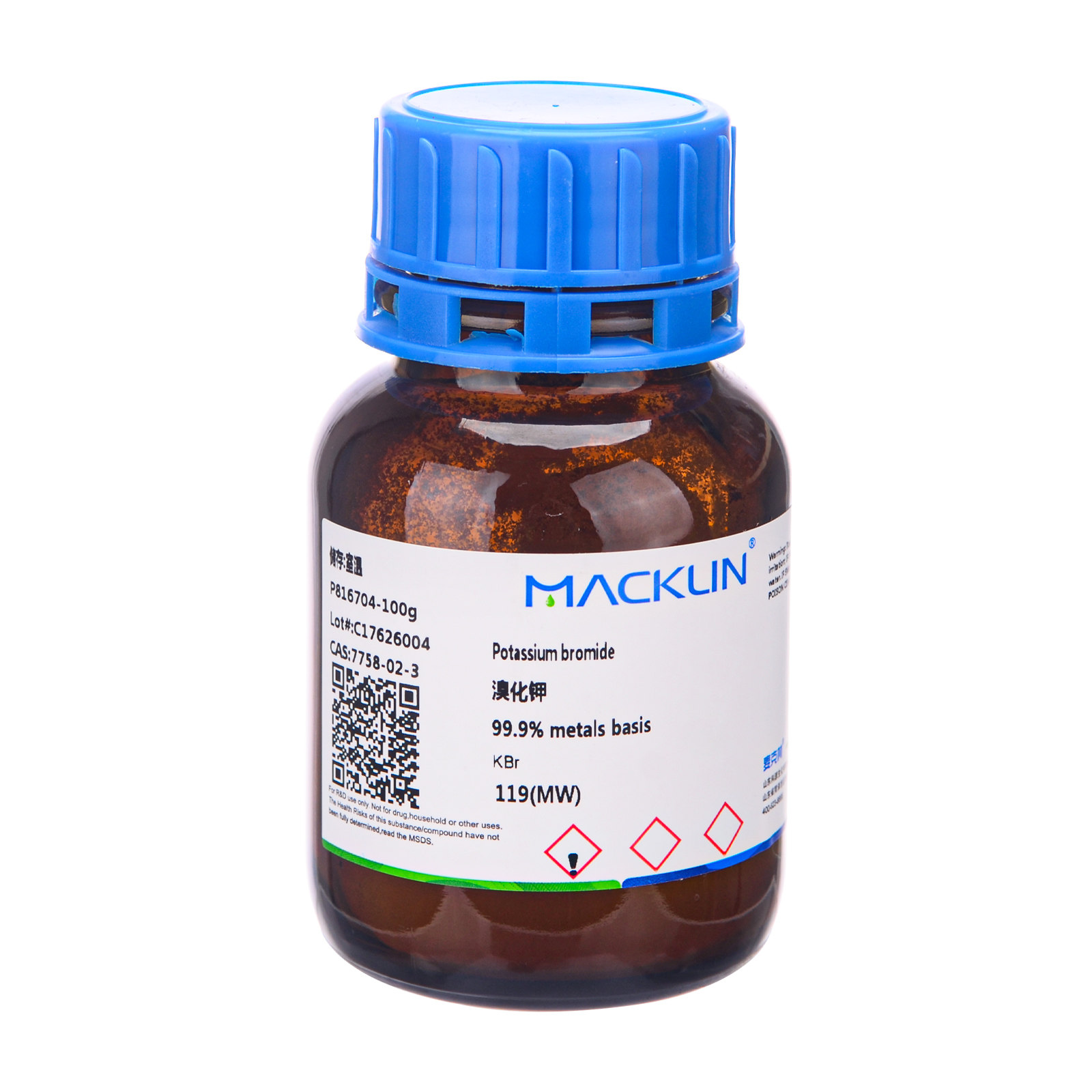 溴化钾 100g 99.9% metals basis 麦克林 实验室化学试剂钾溴灰钾7758-02-3Macklin