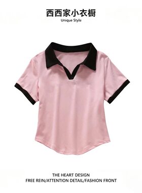翻领短袖宽松短袖小个子POLO衫女