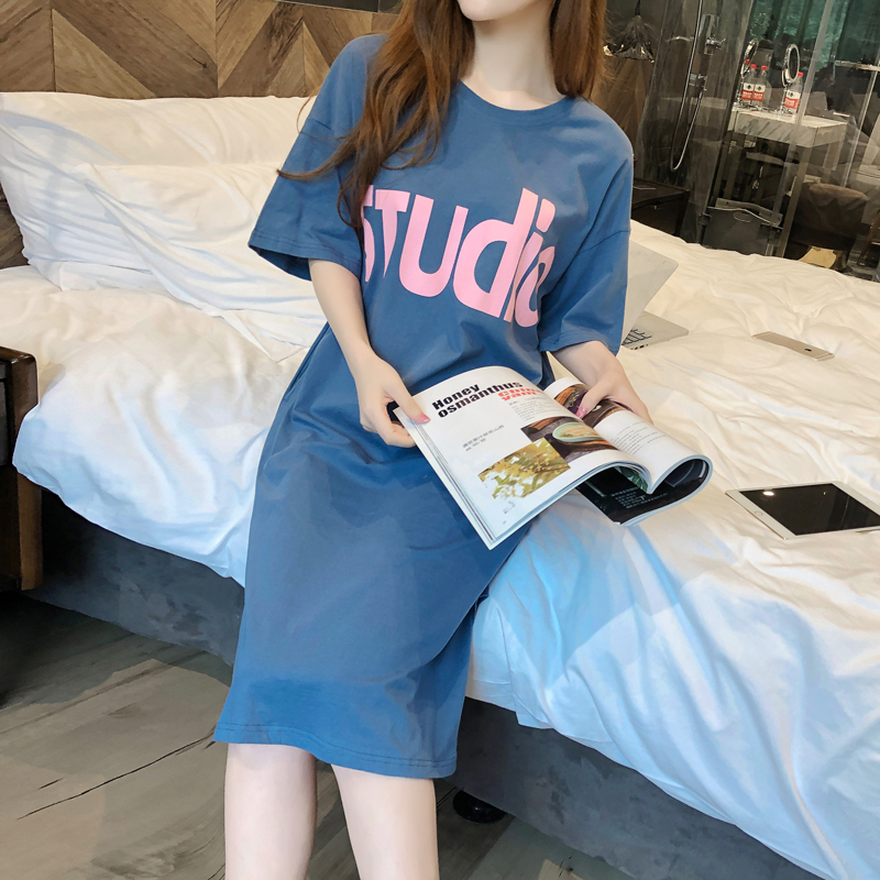 睡裙夏季薄款纯棉女士家居服连体孕妇长款过膝可爱睡衣连衣裙秋天