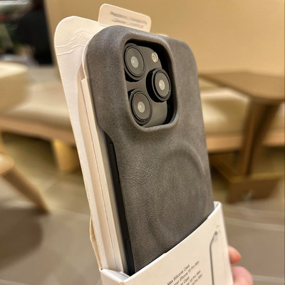 高级感小众轻奢羊巴皮肤感适用苹果16Pro磁吸17手机壳iphone15promax新款14简约16plus半包无边框13/12防摔套
