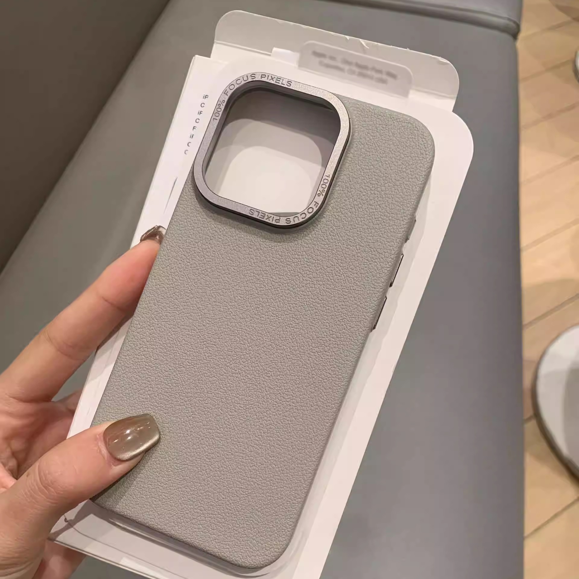 高级感荔枝纹质感钛灰色手机壳