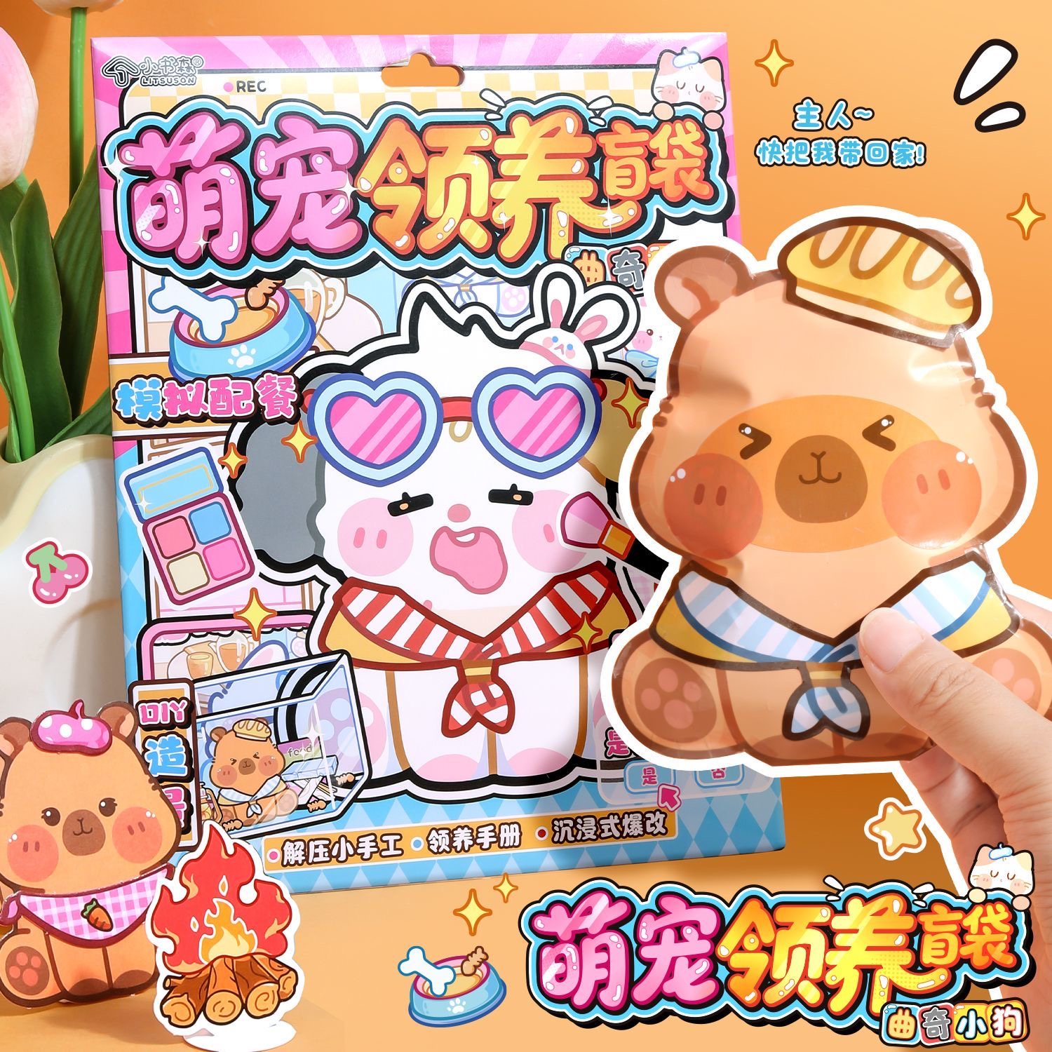 自制领养宠物盲袋云养立体玩具贴