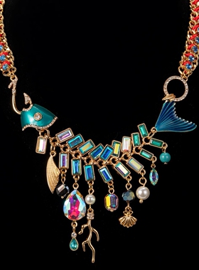 中古vintage镶钻鱼骨流苏项链轻奢气质款毛衣项链中古鱼骨项链女