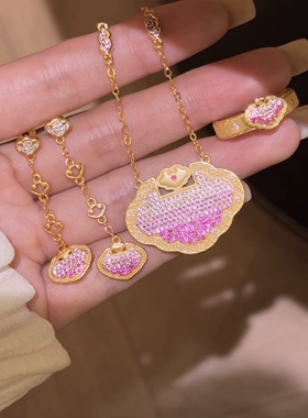 轻奢复古新中式拉丝渐变顺心如意戒指耳钉高级气质宫廷风首饰套装