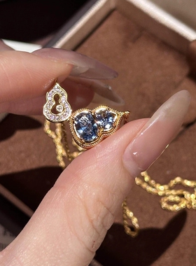 轻奢法式复古风高级感蓝色满钻双葫芦项链气质百搭小众精致锁骨链