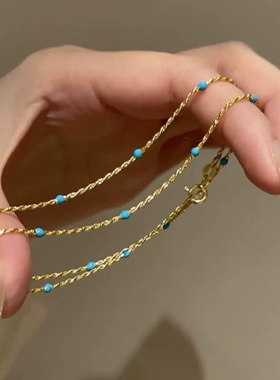 复古新中式麻花链绿松细款项链简约设计叠戴优雅百搭多巴胺锁骨链