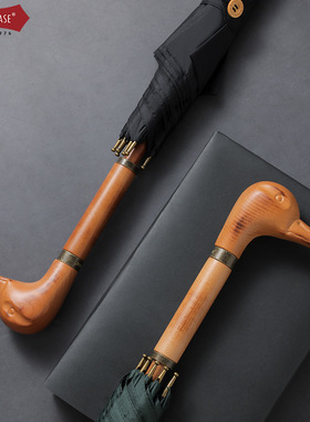 PARACHASE实木鸭头手动长柄伞280T结实抗风直杆伞雨伞商务礼品伞