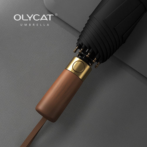 OLYCAT三折复古实木自动十骨晴雨两用抗风防晒男士商务雨伞礼物