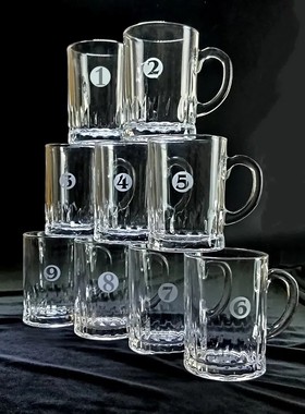 定制数字序号酒店专用泡茶杯茶楼麻将馆玻璃棋牌室绿茶杯水杯带把