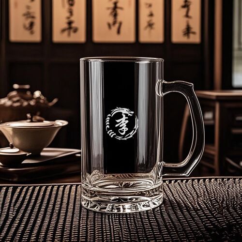 百家姓泡茶杯棋牌室玻璃扎啤酒杯带把手耐热绿花茶杯楼馆定制logo