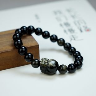 官方正品黑曜石貔貅手链男款金曜石情侣女款招财转运珠佛珠手串男