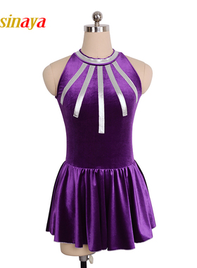 福诺定制儿童成人花样滑冰服女童表演服比赛考级裙丝绒加银条